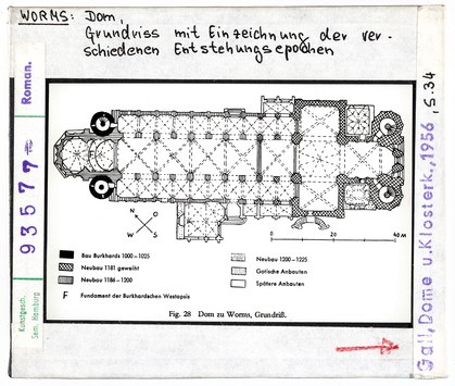 Vorschaubild Worms: Dom, Grundriss mit Einzeichnung der verschiedenen Entstehungsepochen 